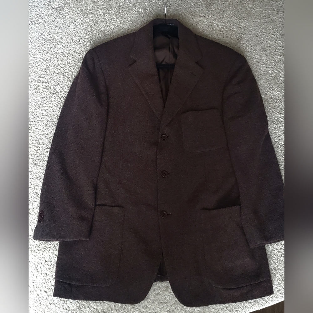 Harry Rosen Men's Brown Wool Suit Blazer Designer Italian Fabric Back Vents